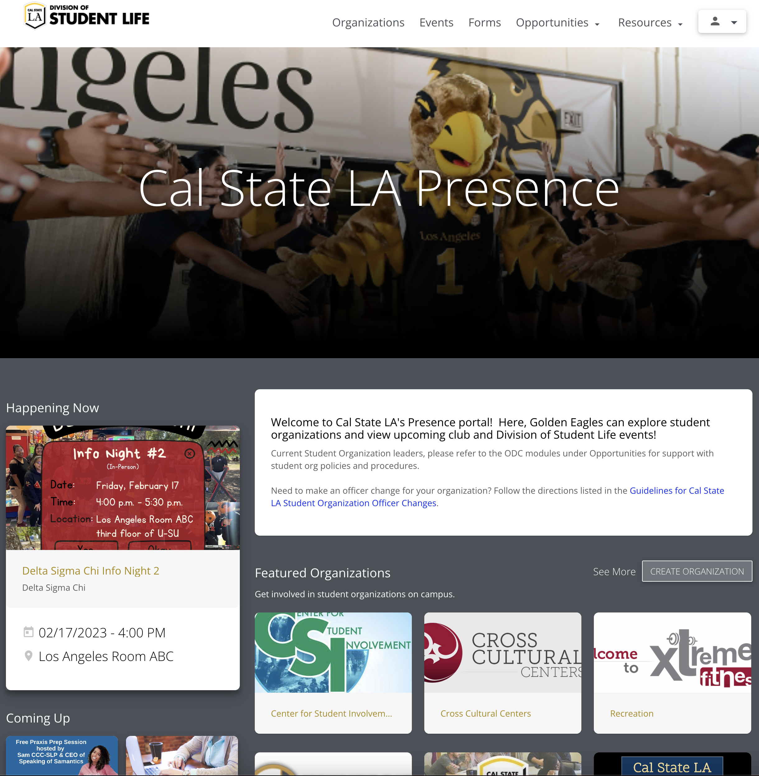 screenshot of presence homepage